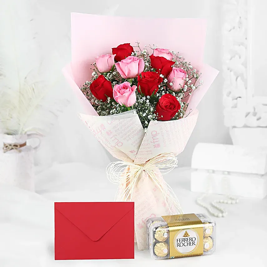 Sweet Shy Roses Bouquet Ferrero Rocher Box