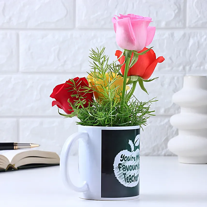 Teachers Day Mug of Joyful Roses
