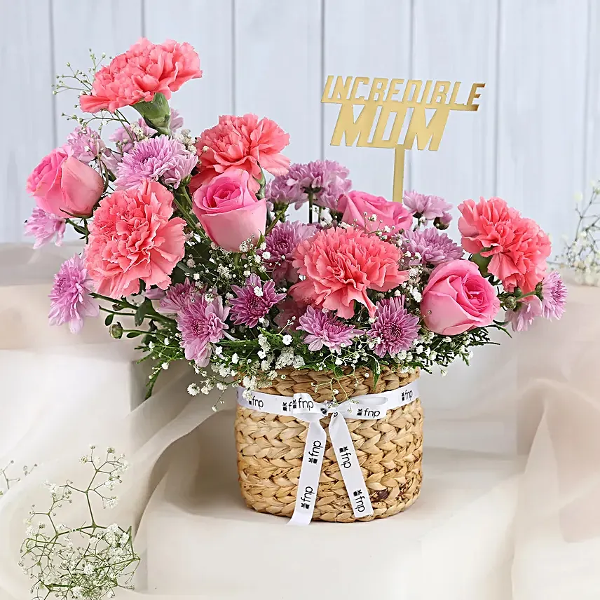 Tender Carnation and Rose Tribute For Mom