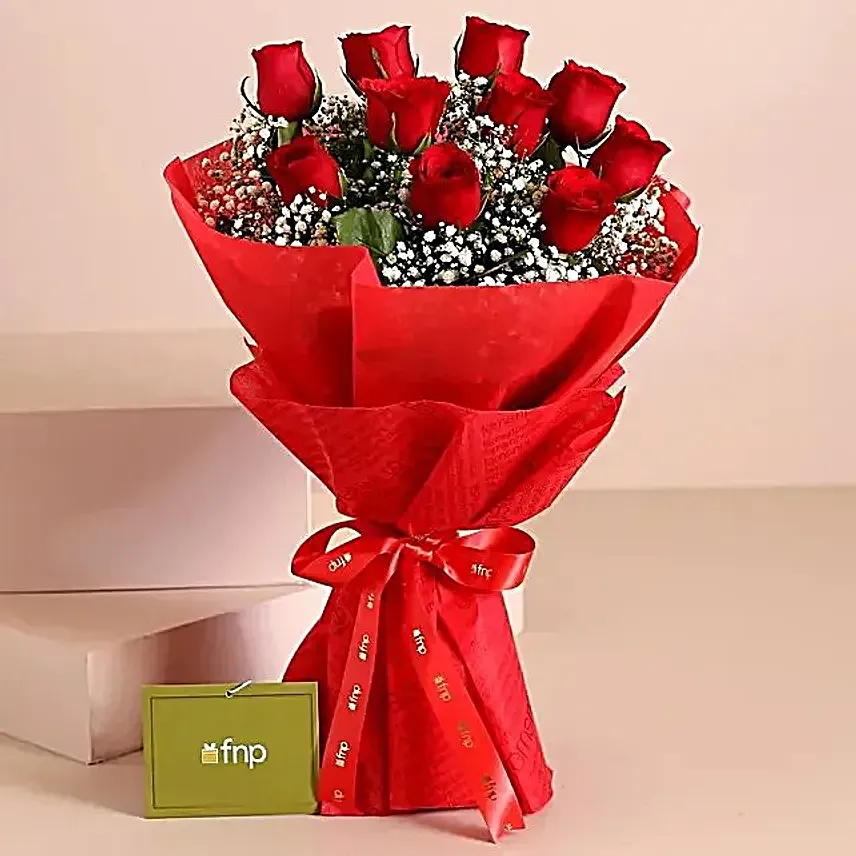 Timeless Love Red Roses Bouquet 10 Stems