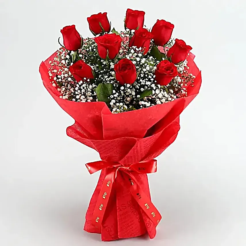 Timeless Love Red Roses Bouquet 10 Stems