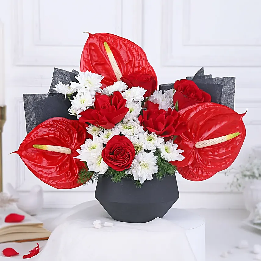 Timeless Red Rose N Anthurium Elegance