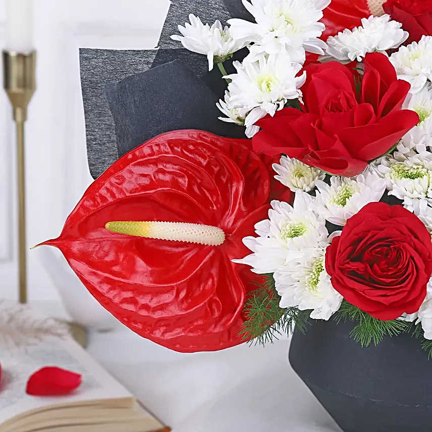 Timeless Red Rose N Anthurium Elegance
