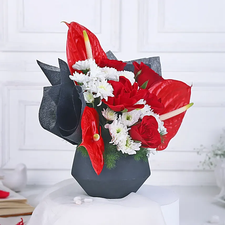 Timeless Red Rose N Anthurium Elegance
