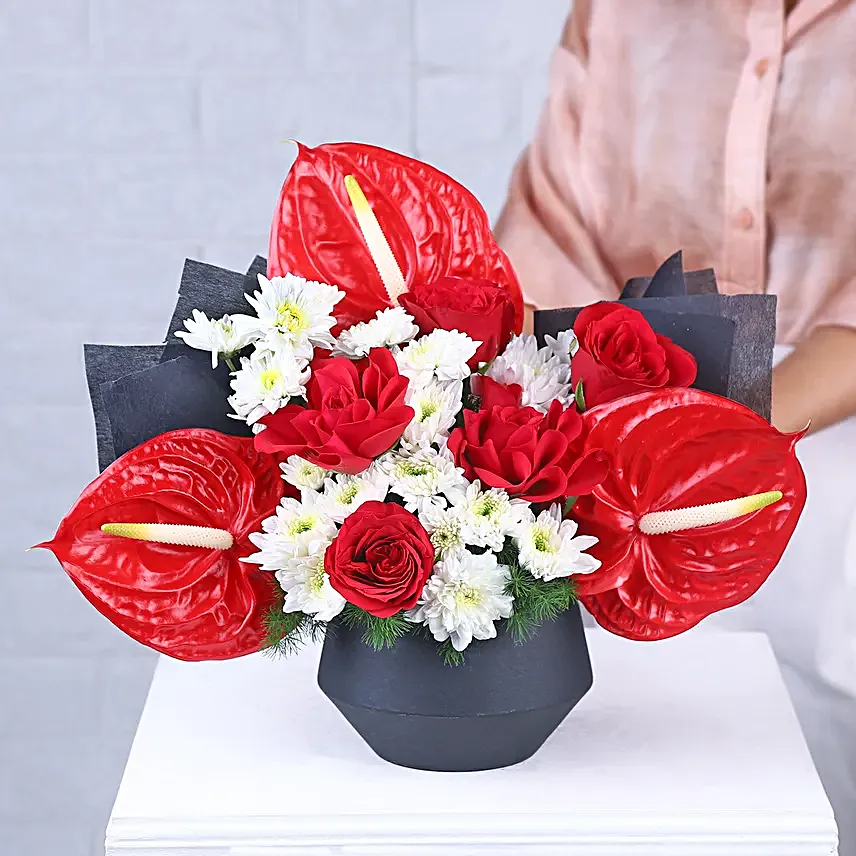 Timeless Red Rose N Anthurium Elegance