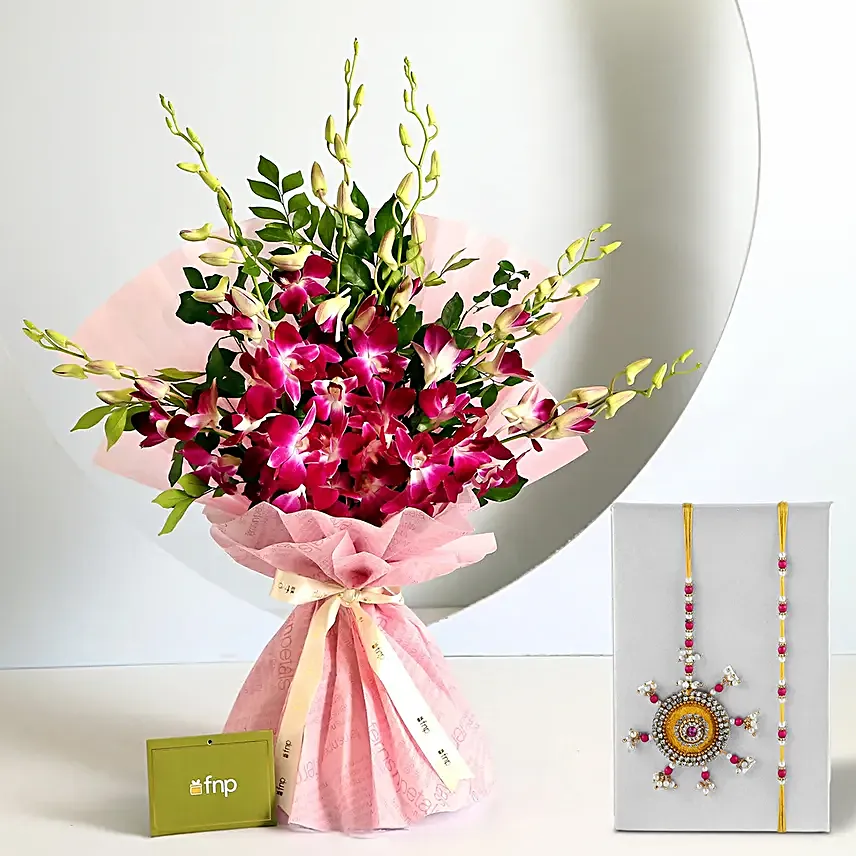 Token of Love Bhaiya Bhabhi Rakhi N Orchids Bouquet