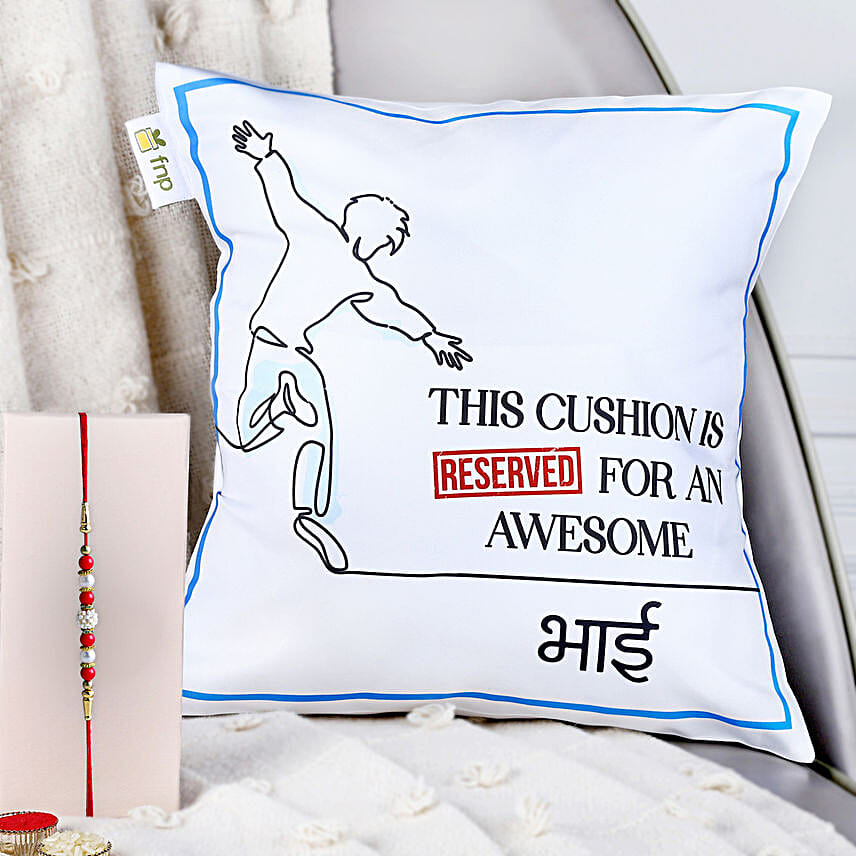 Traditional Pearls Rakhi N Awesome Bhai Cushion