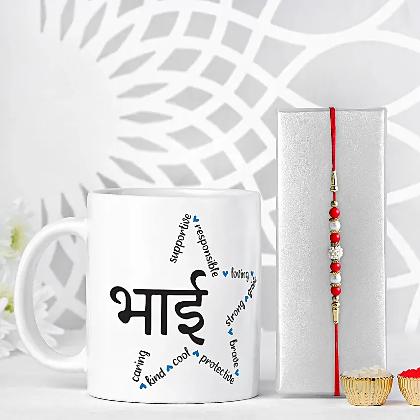 Traditional Pearls Rakhi N Bhai Special Mug Combo Gift