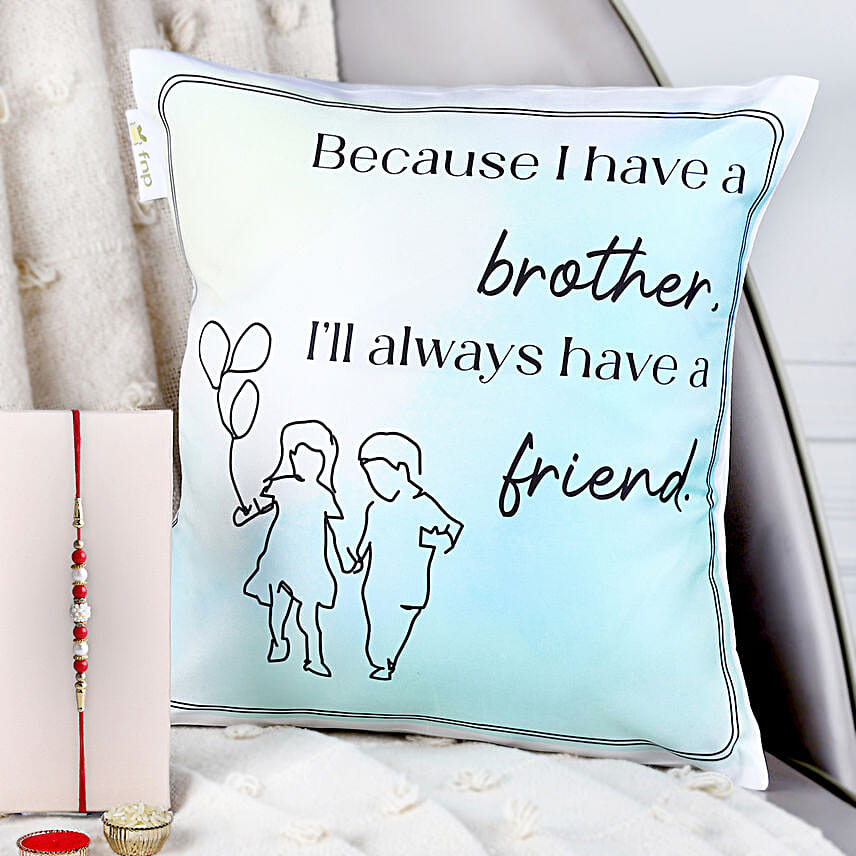 Traditional Pearls Rakhi N Forever Friend Cushion Combo