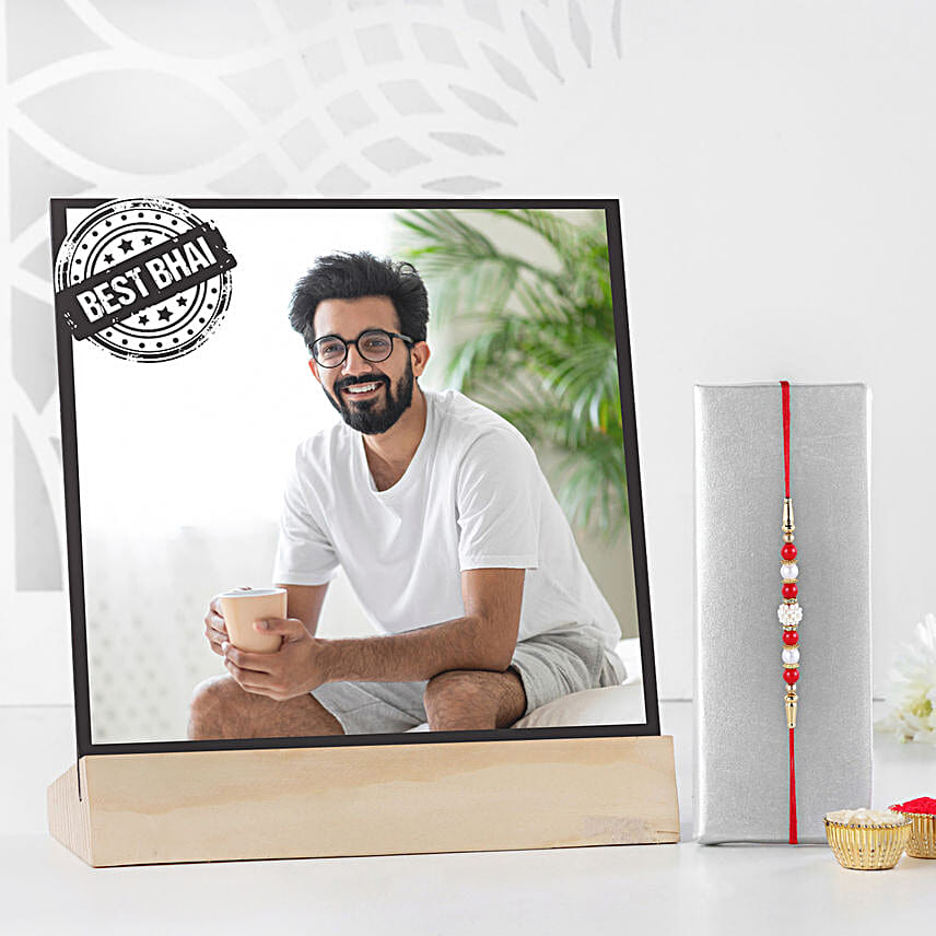 Traditional Pearls Rakhi N Personalised Best Bhai Frame