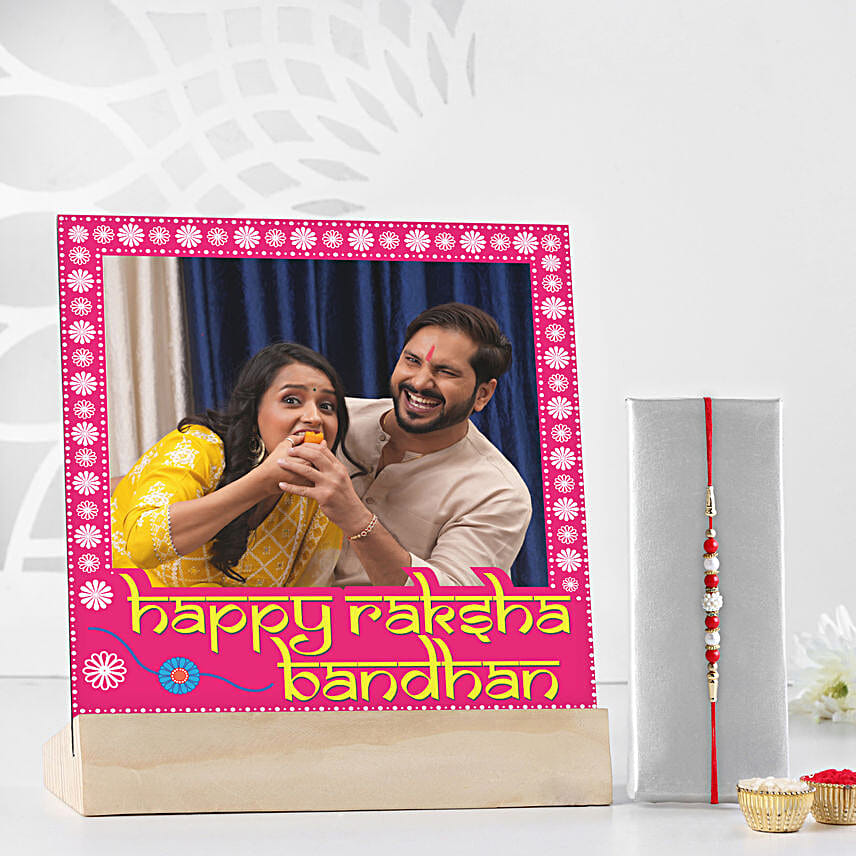 Traditional Pearls Rakhi N Personalised Sibling Photo Frame