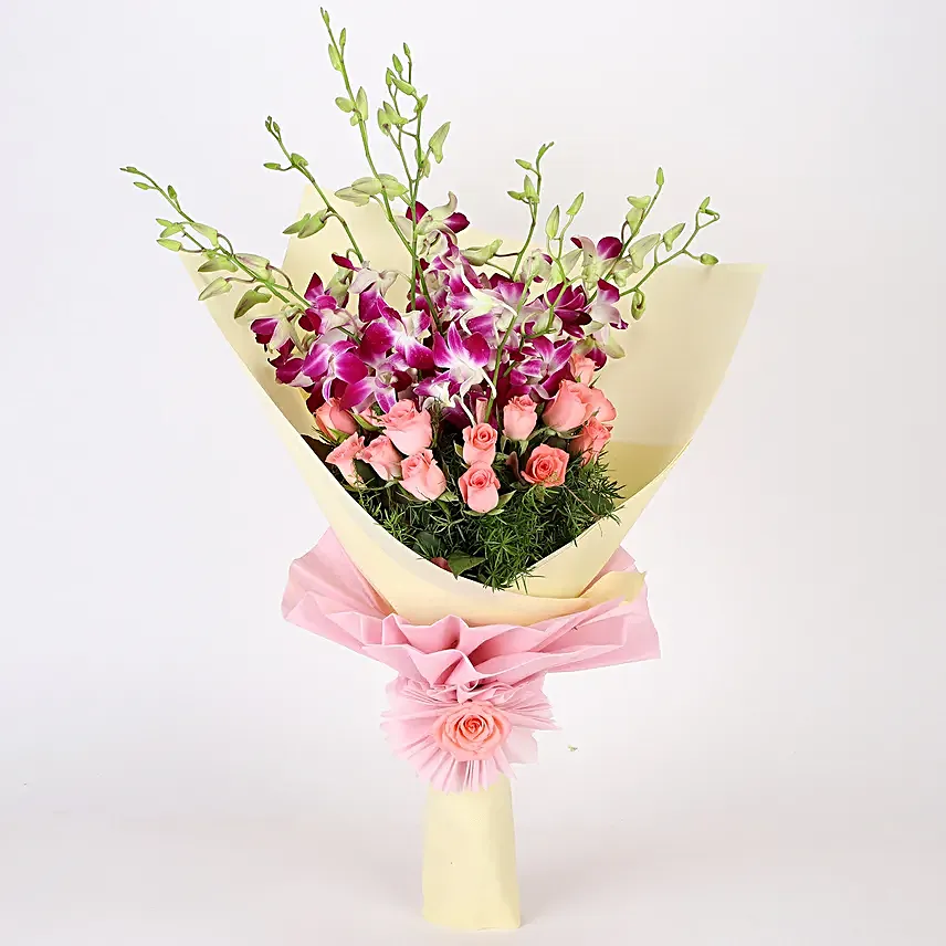 Orchids and Roses with Cake Online