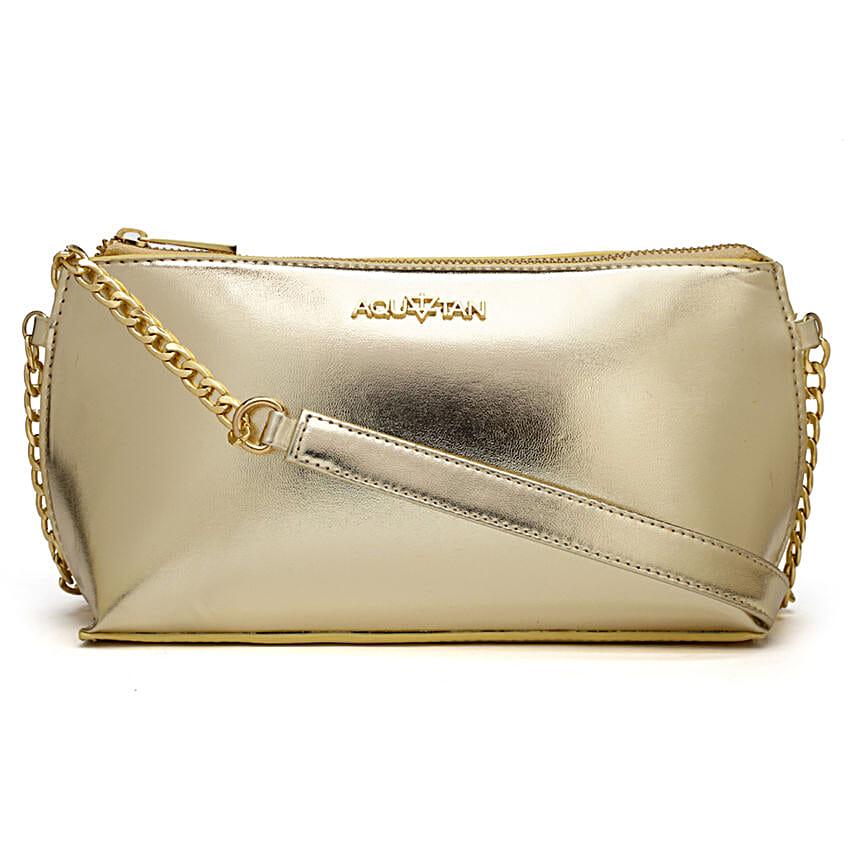 Vegan Leather Metallic Gold Crossbody Sling Bag