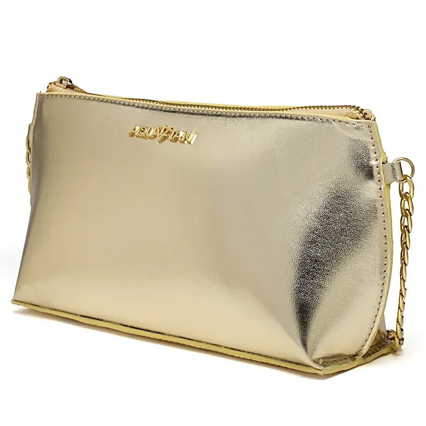Vegan Leather Metallic Gold Crossbody Sling Bag