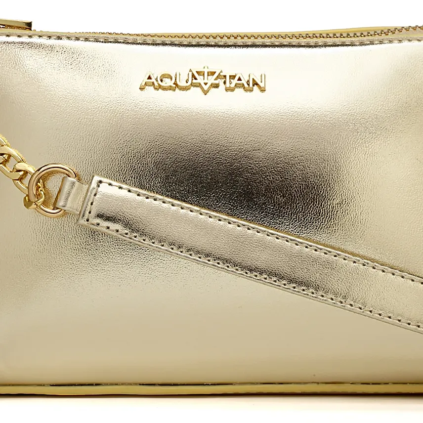 Vegan Leather Metallic Gold Crossbody Sling Bag