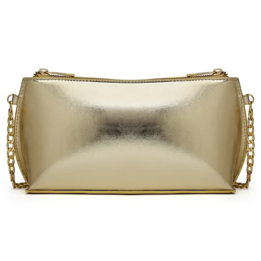 Vegan Leather Metallic Gold Crossbody Sling Bag