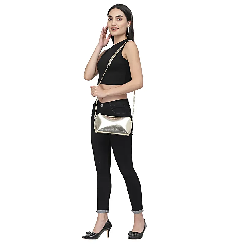 Vegan Leather Metallic Gold Crossbody Sling Bag
