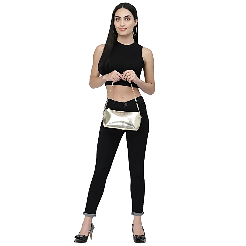 Vegan Leather Metallic Gold Crossbody Sling Bag