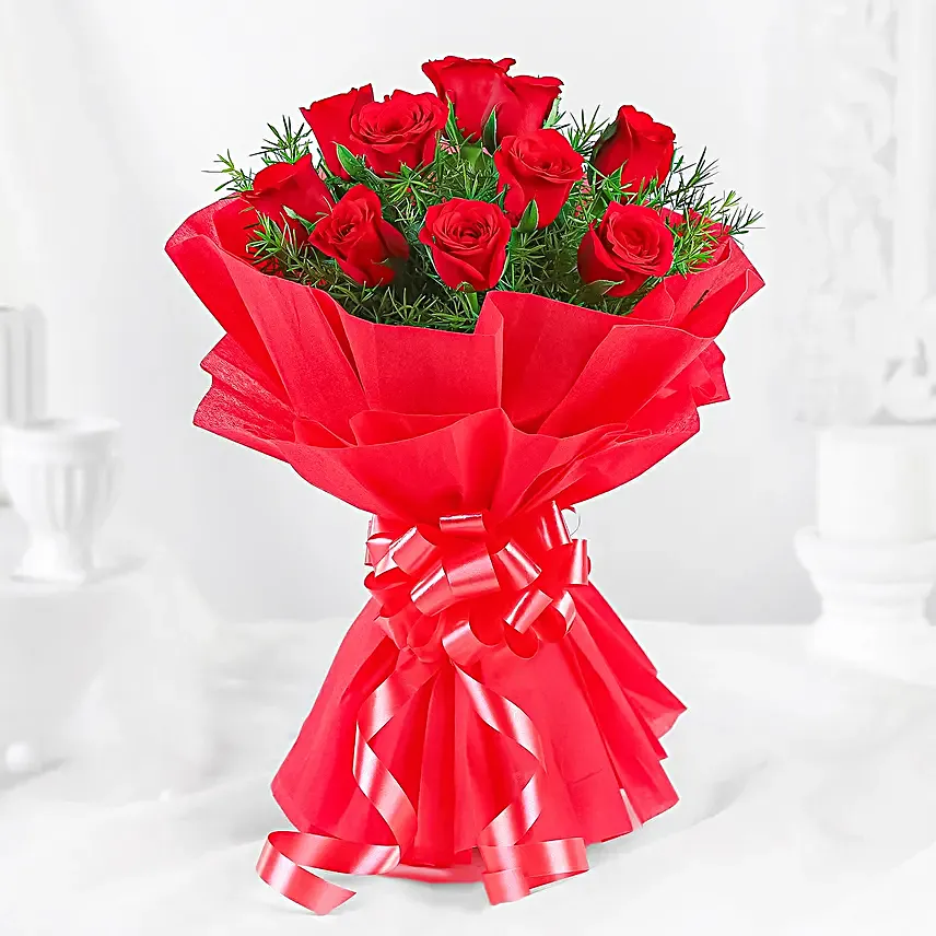 Vivid - Bunch of 10 Red Roses.