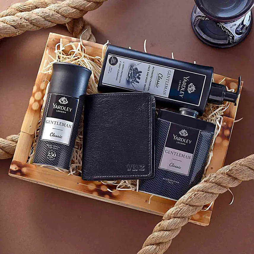 Wenz Mens Wallet With Yardley London Grooming Kit