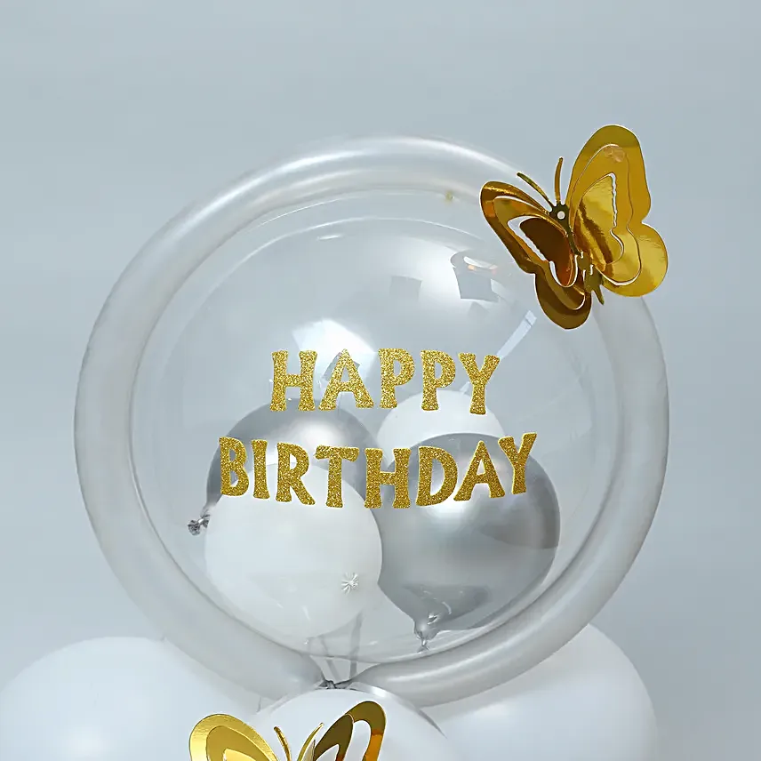 White and Silver Birthday Balloon Arrangement