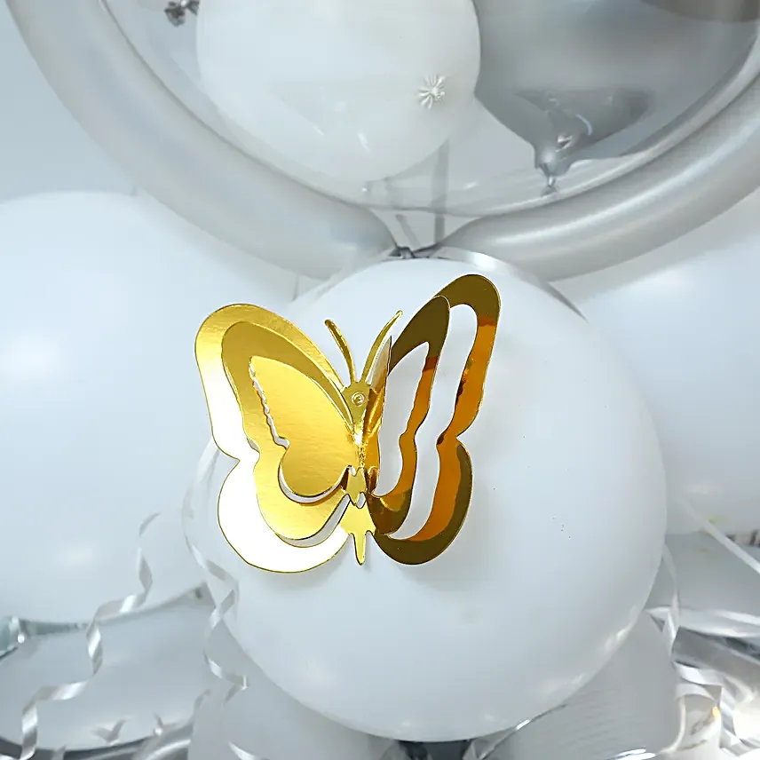 White and Silver Birthday Balloon Arrangement