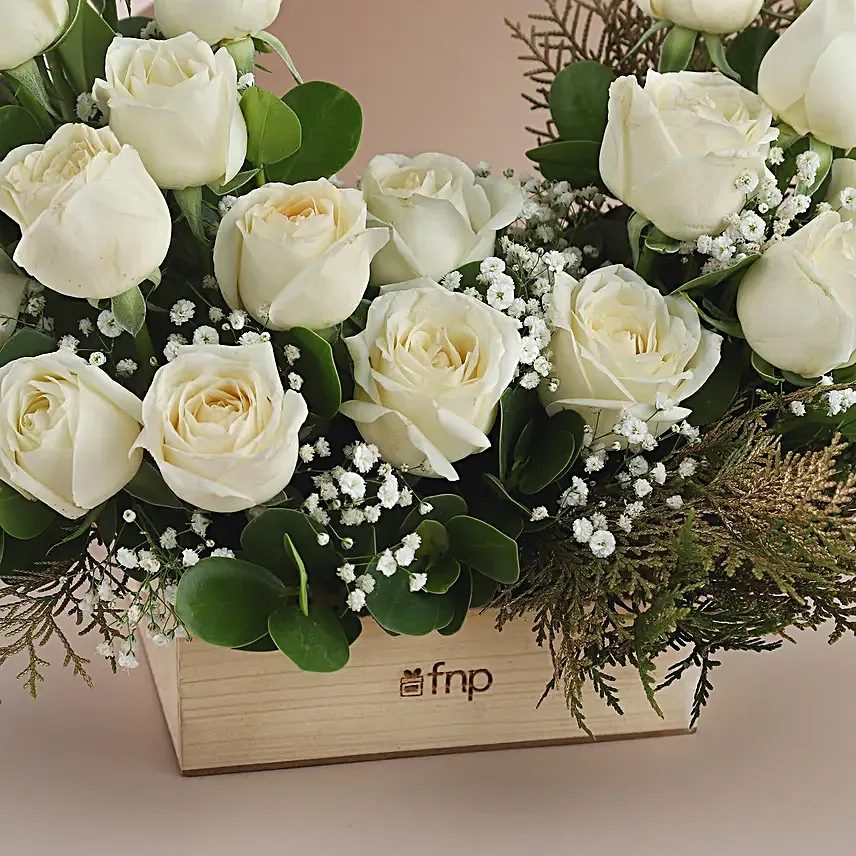 White Roses - Bunch of 20 Long Stem fresh White roses in a glass Vase.