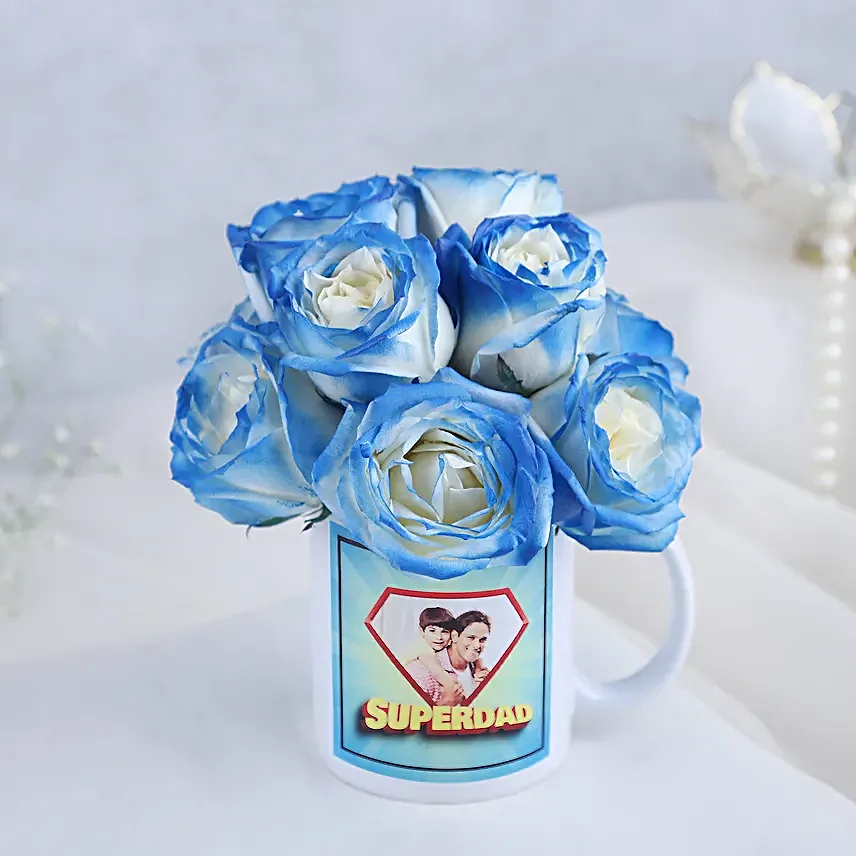 White Sprayed Roses In Fathers Day Personalised Mug