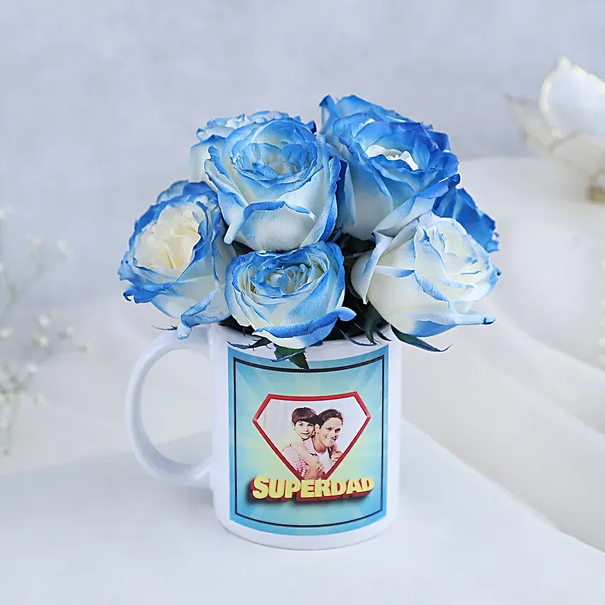 White Sprayed Roses In Fathers Day Personalised Mug