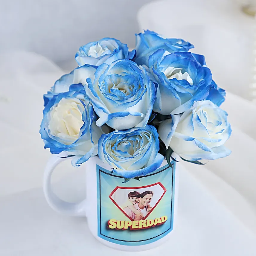 White Sprayed Roses In Fathers Day Personalised Mug