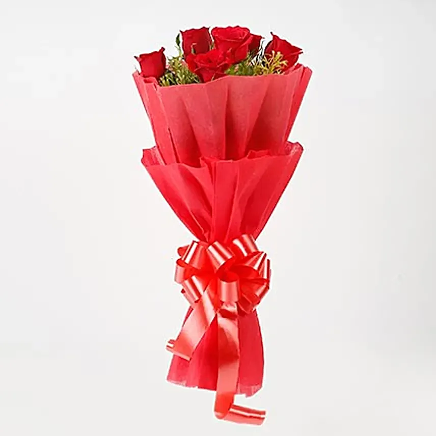 Will You Be Mine - Bunch of 6 Red Roses with Chocolate Cake 500gm.