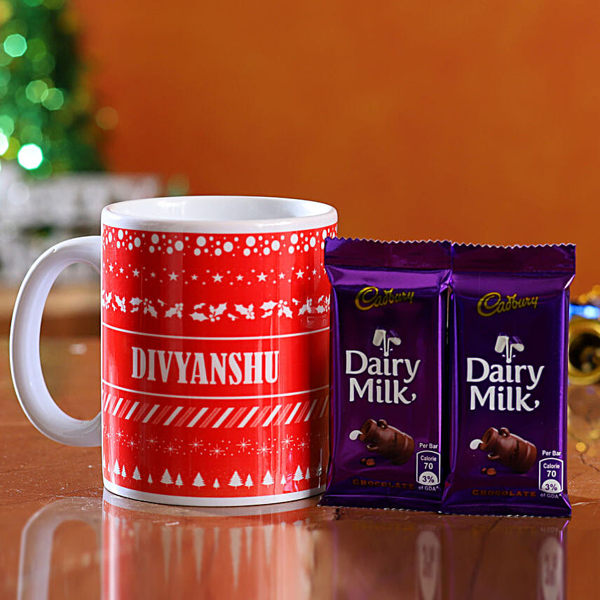 christmas theme mug with chocolates for him