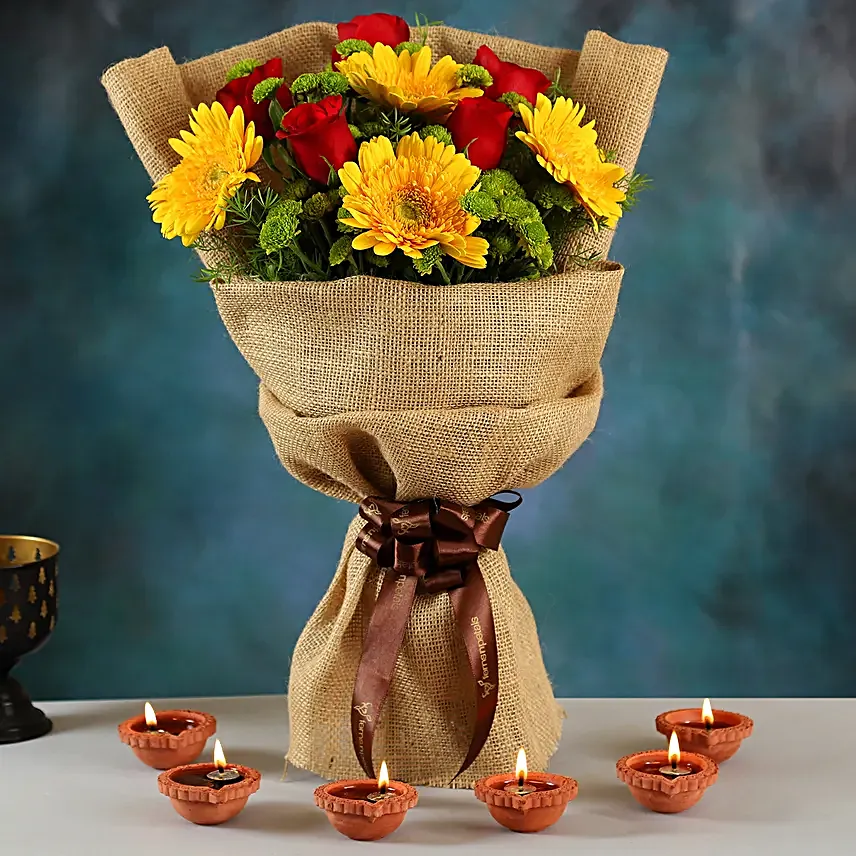 Yellow Gerberas Bouquet & Diyas