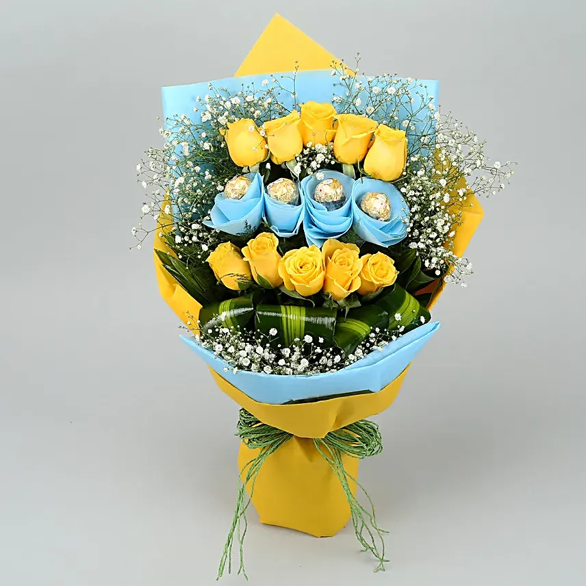 Yellow Roses Bouquet With Ferrero Rocher