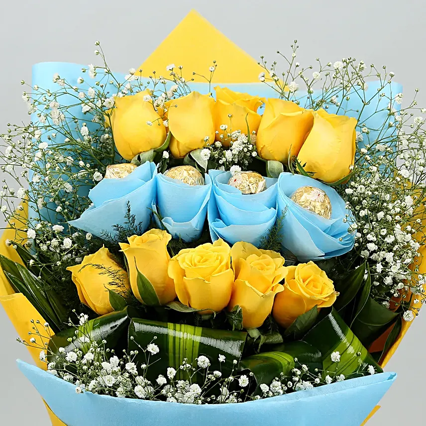 Yellow Roses Bouquet With Ferrero Rocher