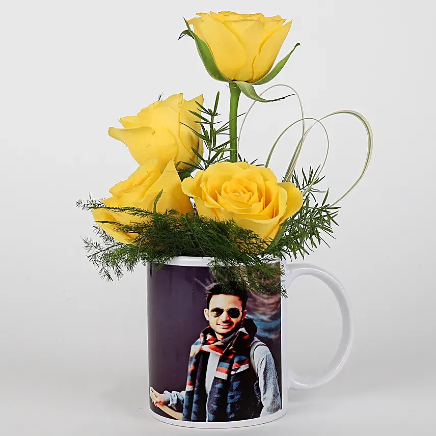 yellow roses in printed coffee mug