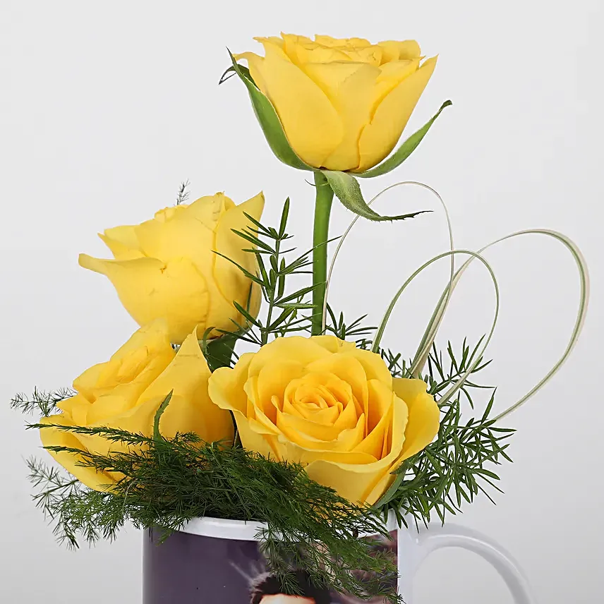 yellow roses in printed coffee mug