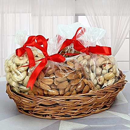 Dry fruits in a basket:Send Gift Baskets