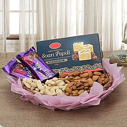 Diwali hamper of sweets, dry fruits and chocolates