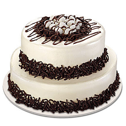 Two Tier Fondant Cream Cake with Chocolate Drizzles