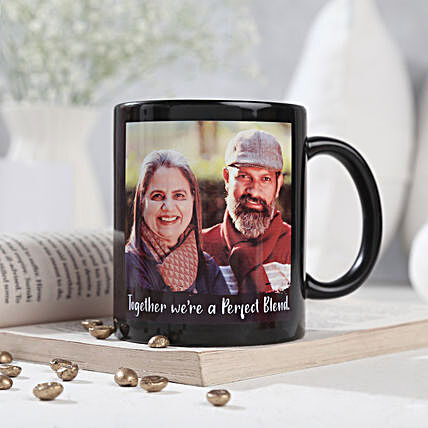 Personalized Couple Mug-printed on black ceramic coffee mug:Send Gifts to Mandya