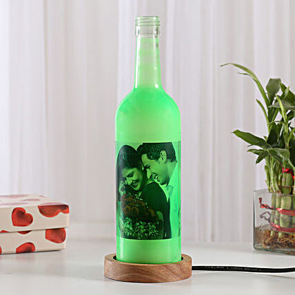 Shining Memory Lamp-1 green colored personalized bottle lamp gifts:Gifts Delivery In Wagholi Pune