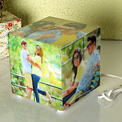 Personalized cube shaped lamp