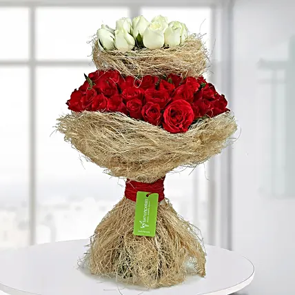 Red N White Roses Bouquet:Designer Flower Bouquet