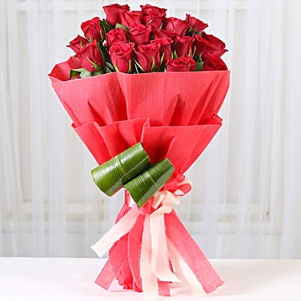 Bunch of 20 red roses with draceane leaves gifts:Send Flowers to Amritsar