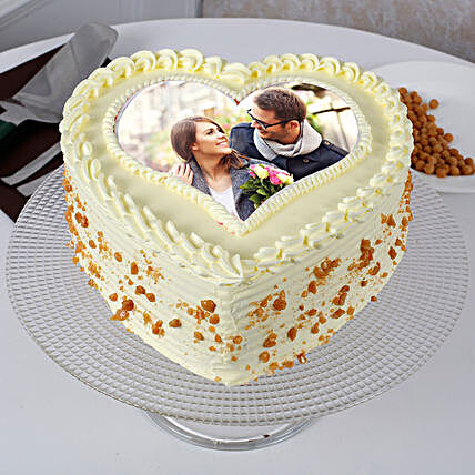 Heart Shape Personalised Butterscotch Cake:birthday cake with photo