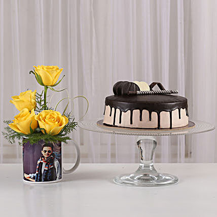 printed coffee mug combo of roses n cake