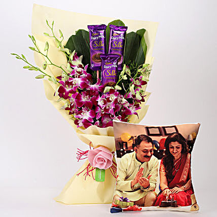Online Dairy Milk & Orchids Bouquet Personalised Mug
