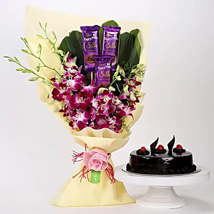 Online Dairy Milk & Orchids With Truffle Cake:Cakes and Chocolates