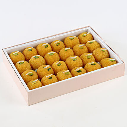 A box of motichoor laddoo sweets